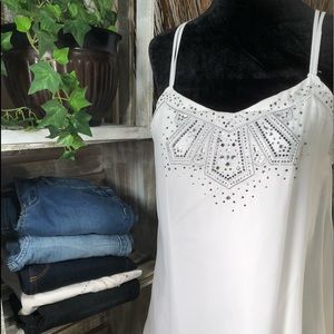 NWOT WHBM Embellished Stud White Chiffon Top  XS